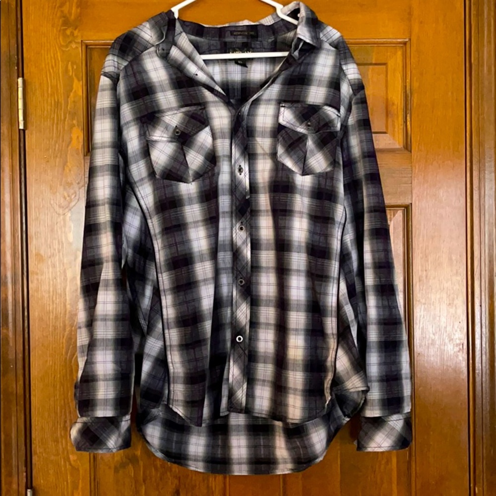 Men’s button down shirt with purple stripe